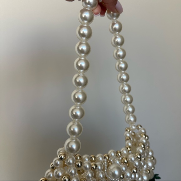 Pearl Beaded Handbag with Green Accents Tropical - Picture 6 of 6